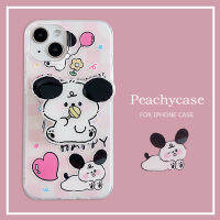 เคสเคสโทรศัพท์แบบตั้งได้การ์ตูนลูกหมาหมาน่ารักใช้ได้กับ iPhone 15 14 13 12 Pro Max 11 15pro พิมพ์ลายคู่เคสโทรศัพท์หลังแข็งกันแรงกระแทก