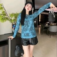 2023 New Autumn Print Backing Long Sleeve T-shirt Slim and Versatile Slim Fit for Women