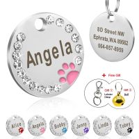 【CW】 Dog Tag Personalized Pet Puppy Cat ID Tag Engraved Custom Dog Collar Accessories Stainless Steel Name Tag Paw For Dogs Cats Pink