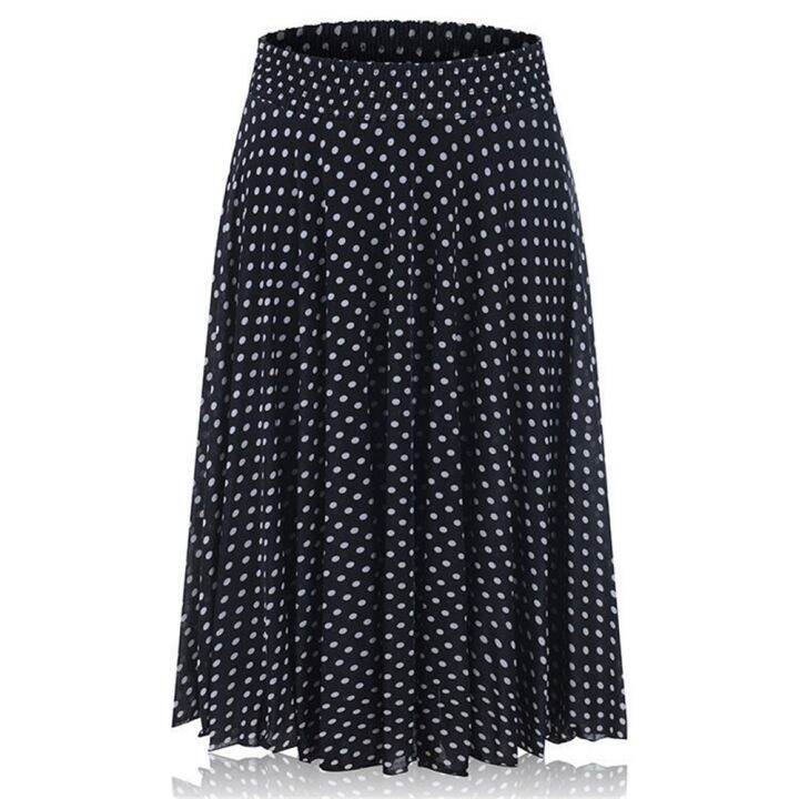 cc-womens-skirt-dot-print-a-line-high-waisted-fashion-elastic-waist-mid-calf-skirts