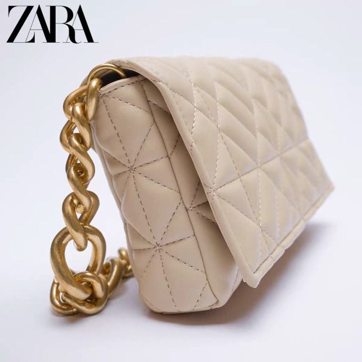 zara-women-กระเป๋า2023ขนาดเล็กใหม่หอมสไตล์เพชรกระเป๋าโซ่-super-ขนาดใหญ่-quilted-all-match-ขนาดใหญ่ความจุไหล่กระเป๋าแบบหนีบแขน