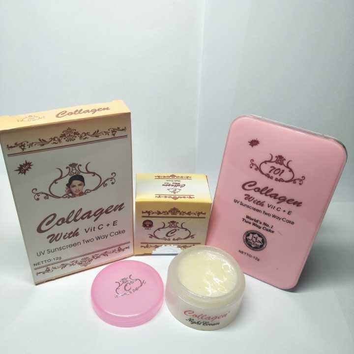 Paket Cream Collagen 2in 1 Cream Collagen Night dan Bedak Collagen