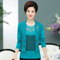 [COD] and autumn new mothers middle-aged elderly womens suit pullover fake two-piece top sweater