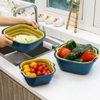 ▣✁ Double-layer washing basin drain basket six-piece set kitchen fruit plate living room home vegetable