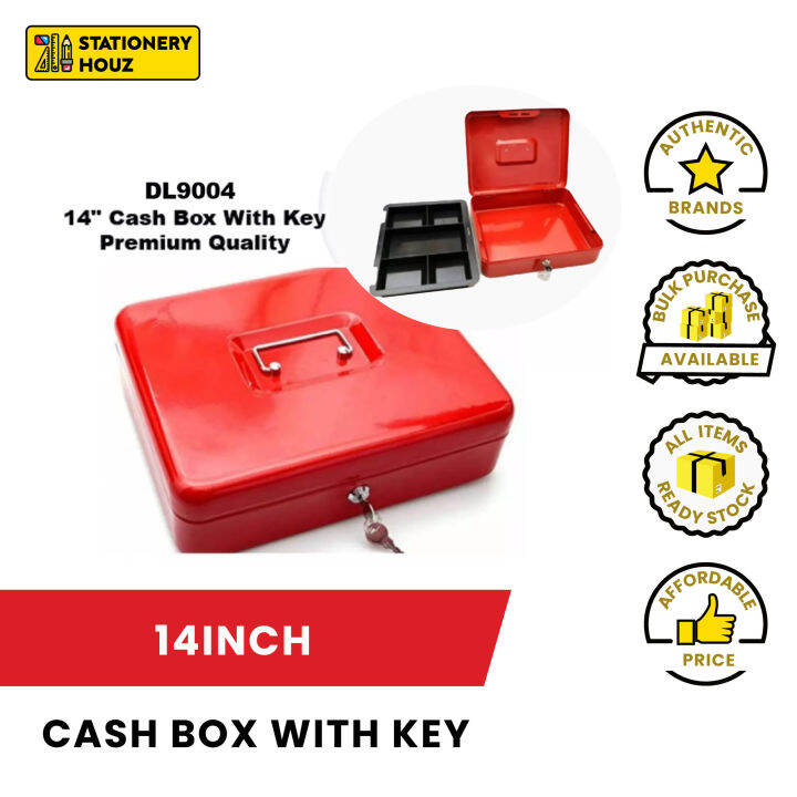 Stationery Houz DL9004 14" Cash Box With Key Money Box Petty Cash Box