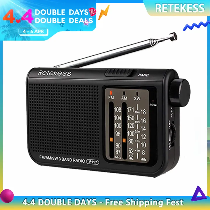 Retekess V117 Shortwave Radio Analog Radio Transistor AM FM Portable Radio  Support Earphone DSP Operated by 2 AA for Elder (Black) | Lazada Singapore