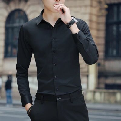 ชุดเดรสผู้ชายธุรกิจสีขาวแขนยาวสำหรับผู้ชาย,เสื้อผ้าสีดำสำหรับใส่ออกงานปกสไตล์เกาหลี