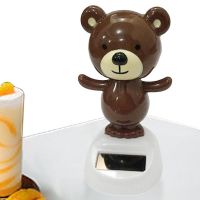 Bear Car Dashboard Decorations Action Figure Figurines Solar Dancing Toys Brown Shaking Head Dolls Interior Dashboard Accessory