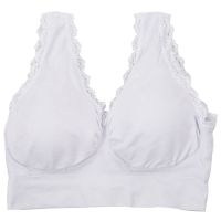 Womens Sports Bra Padded Lace Bra Brassiere Gym Yoga Athletic Vest (XXL, White)