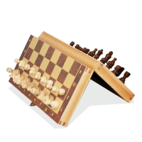 29cm Wooden Chess Set Folding Magnetic Large Board With 34 Chess Pieces Interior For Storage Portable Travel Board Game Set For Kid ?พร้อมส่ง?หมากรุกไม้กระดานไม้แข็งบล็อกไม้พับกระดานระดับไฮเอ