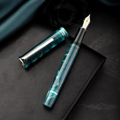 Hongdian N2ปากกาหมึกซึมอะคริลิค Effm Nib, Blue Swirl Smooth Writing Pen With Ink Converter