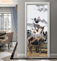 Funny Wall Sticker Donkey Dog Cat Chicken Door Sticker 3D Vinyl Self Stick Wallpaper For Living Room Bedroom DIY Home Design