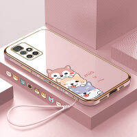 (คลังสินค้าพร้อม) เคสเคสมือถือสำหรับ Xiaomi Redmi 10 4G พร้อมฟรีสายคล้อง + ตัวการ์ตูนสุนัขชุบขอบสี่เหลี่ยมชุบเคลือบฝาหลังนิ่ม