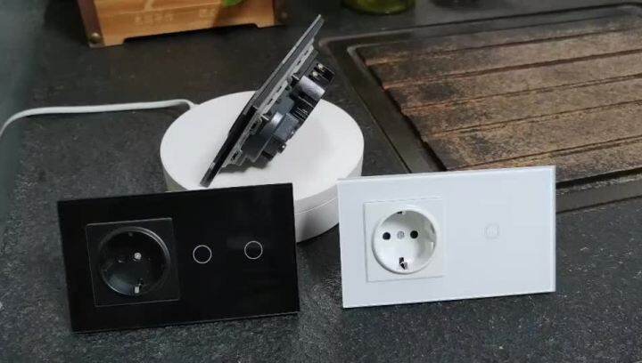 UBARO สหภาพยุโรป153*82มิลลิเมตรกระจกแผงผนังสวิทช์สัมผัสซ็อกเก็ต10A 16A ...