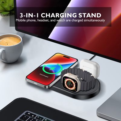 3 In 1 Wireless Charger สำหรับ 14 13 12 Samsung ศัพท์ Android 15W แบบพกพา Fast Charging Dock Station