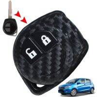 ♠๑♀ For Suzuki Clelrio Liana Swift Splash Alto Ignis SX4 2 Button Carbon Fiber Style Silicone Car Smart Key Shell Cover Case Holder