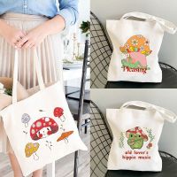 Frog Mushroom Bag Canvas Tote Bag Aesthetic Cute Anime Totes Indie Canvas Bag for Women Eco Friendly Tote Supermarket Bag Gifts