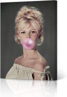 Brigitte Bardot ลูกโป่งหมากฝรั่งสีชมพูหมากฝรั่งมีสีไอคอนภาพสีบนผ้าใบป๊อปห้องนั่งเล่นสำนักงานภาพพิมพ์ศิลปะห้องนอนของตกแต่งบ้านทันสมัยพร้อมแขวน12x8