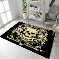 Horror Skull Gothic Occult Black Cat Unique Sphinx Style Flannel Floor Rug Awesome Demonic White Eye Version Decor Home