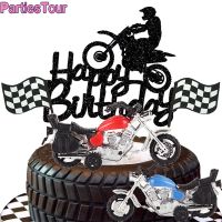 Motorcycle Model Cake Topper Motorbike Theme Kids Party Decor Picks Happy Birthday Cake Topper for Boy Mans Birthday Decoration