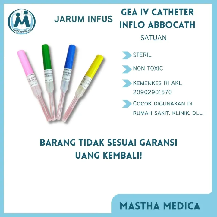 Jarum Infus Gea IV Catheter Inflo Abbocath Satuan 14g,16g,18g,20g,22g