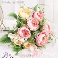 1 Bouquet 5 heads Artificial Flowers Peony Bridal Wedding Bouquet Silk Fake Flower Home Vase Accessories Christmas Decorations