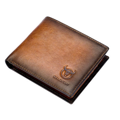 BULLCAPTAIN RFID Mens Leather Anti-Theft Brush Wallet Double Ultra-Thin Short Wallet Multi-Card Position ID Bag