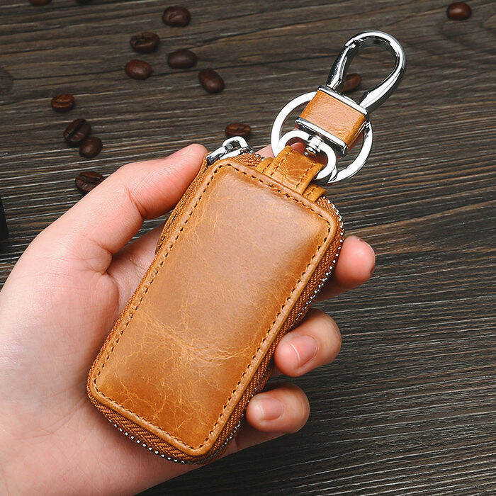 NEW Genuine Leather Mens and Women Car Key Holder Zipper Bags Keys