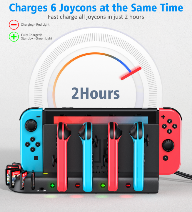 ใหม่4พอร์ตตัวควบคุมjoy-con-chargerแท่นชาร์จstation-คอนโซลเปลี่ยนผู้ถือ8การ์ดเกมsoltsสำหรับnintendo-switch