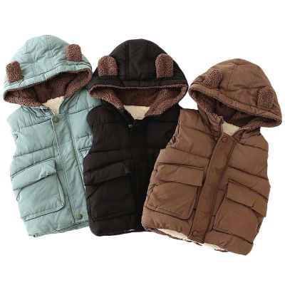 （Good baby store） Autumn Winter Baby Boys Warm Woolen Hoodied Vest Outerwear Toddler Kids Jacket Coat Infant Children Waistcoat Overall Clothes