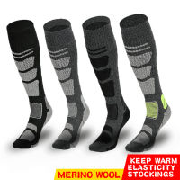 Merino ขนสัตว์ถุงเท้าความร้อนกีฬากลางแจ้งหลอดยาวถุงเท้าความร้อนสกีเดินป่าสกีภูเขาถุงเท้ากีฬาสำหรับผู้ชายและผู้หญิง