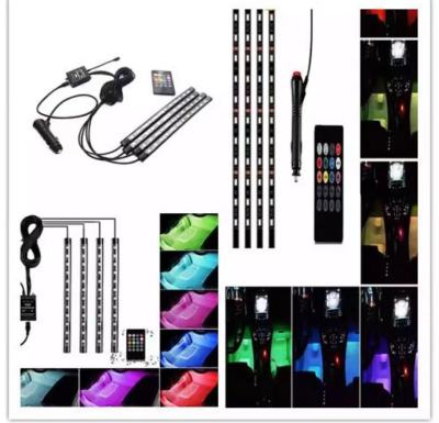 Car LED Strip Light, 4pcs 48 LED Remote Control Multi Color Music Car Interior Lights Under Dash Lighting Kit with Sound Active Function