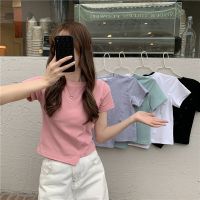 HOT14★2023 New Womens T-Shirts Short Sleeves Solid Color Women Irregular on Design T Shirt for Female T-shirt Tops Woman Tshirt