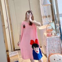 【 WYIN kitchen】 Women Sleepdress Anime Kiki Girls Print Loose Nightgown Kawaii Pajamas Night Dress 5XL Summer Sleep Gown Home Clothes