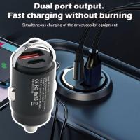 QC3.0 PD Car Charger 5A Fast Charging 2 Port 12-24V Charger USBC Car With Hidden Charger Mini Pull Car Ring I1S3