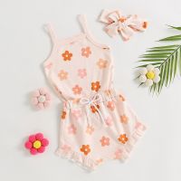 Fashion Summer New Baby Girls Clothes Set Floral Print Sleeveless Romper+Ruffle Shorts+Headband Kids Toddler 3PCS Outfits Suit  by Hs2023