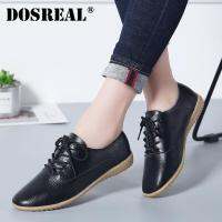 DOSREAL Oxford รองเท้าหนังผู้หญิงรองเท้าผู้หญิง Beige Lace Up Casual รองเท้า Loafers รองเท้าสีขาว