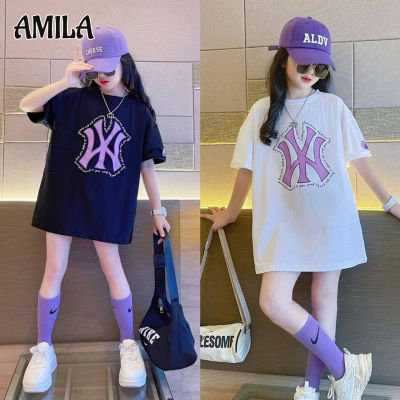 เสื้อยืด AMILA เสื้อแขนสั้นสำหรับเด็กหญิงฤดูร้อนใหม่หลวมแฟชั่นเสื้อพิมพ์ลายตัวอักษร