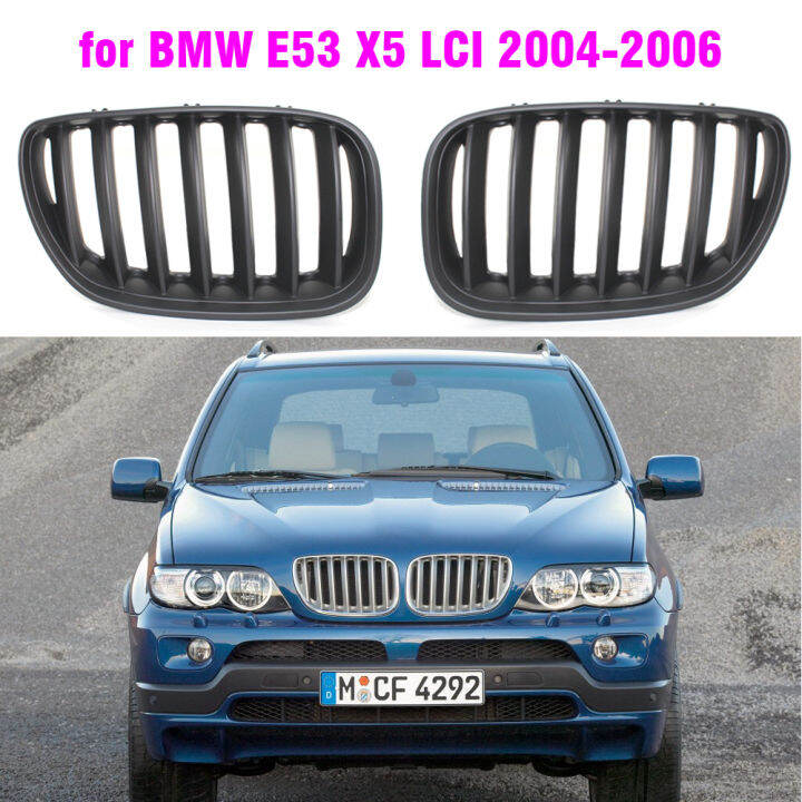 ด้านหน้าเงาสีดำไตกีฬาลูกกรงเครื่องดูดควันย่างสำหรับ-bmw-e53-x5-lci-2004-2005-2006รถจัดแต่งทรงผมแมตต์สีดำ