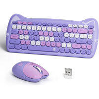 Mofii Wireless Keyboard Mouse Combo ชุดคีย์บอร์ดและเมาส์ไร้สายขนาดกะทัดรัด2.4G Ultra-Thin Sleek Cute Cat Shape Design สำหรับ PC