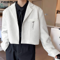 [Perfectly] INCERUN Mens Long Sleeve Parka Coat Lapel Neck Party Clubwear Jackets Outwear Top (สไตล์เกาหลี)