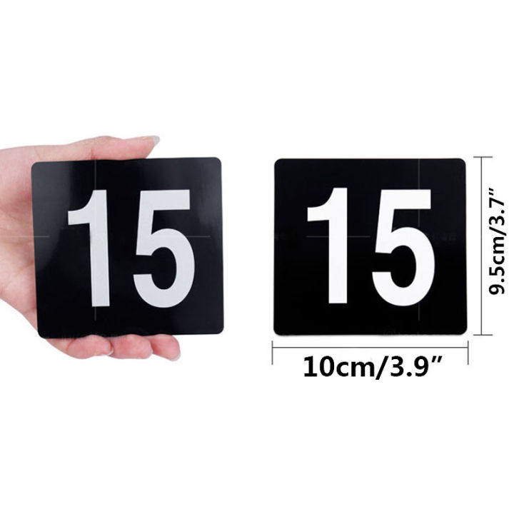 cw-1-25-wedding-table-numbers-seat-cards-plastic-double-white-black-table-number-signs-durable-square-restaurant-cafe-bar-utensils