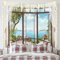 Bedside decoration Window scenery hanging cloth ins Background wall cloth Bedroom room decoration Bedroom decoration Cloth tapestry Tapestry Bedside Background Cloth Decoration