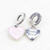 925 Silver Heart-shaped Diamonds Valentines Day Pink Dripping Heart-shaped Charm Bracelet