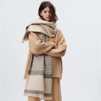 Winter Scarf Women Cashmere Warm Pashmina Beige Stripes Foulard Female Scarves Wraps Thick Soft Bufanda Tassels Shawl Long Stole