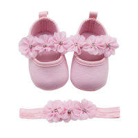 (Childrenhouse) เด็กวัยหัดเดินรองเท้าเด็กเด็กแรกเกิดSoft Soled Princessรองเท้า + Headband 2PcsแฟลตPrewalker 0-18M