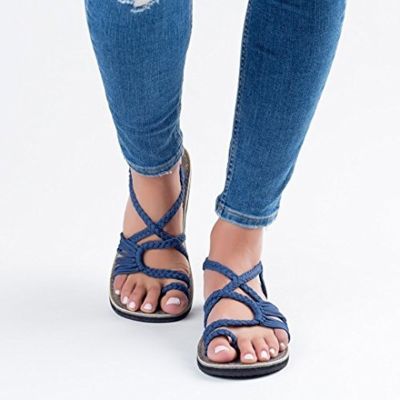 ขายดีที่สุด ioztt2023 - /♝₪ 2022 New Roman Flat Sandals Outdoor Rope Knot Weave Beach Shoes Ankle Flip Flops Size 44