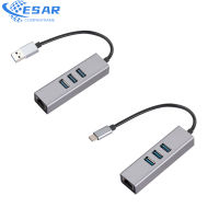 Usb3.0เป็นอะแดปเตอร์อีเธอร์เน็ต Type-C กับกิกะบิตอีเธอร์เน็ต Rj45การ์ดเน็ตเวิร์กไดรฟ์ฟรี3พอร์ต Usb ฮับ3.0