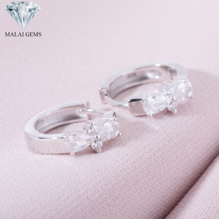 malai-gems-ต่างหูเพชร-เงินแท้-silver-925-เพชรสวิส-cz-เคลือบทองคำขาว-รุ่น-225-e13587-แถมกล่อง-ต่างหูcz-ต่างหูเงินแท้