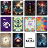 Reiki หลักการสัญลักษณ์โลตัสผนังโปสเตอร์ศิลปะ,Cho Ku Rei พิมพ์,จิตวิญญาณจักรแรงบันดาลใจผ้าใบจิตรกรรมสำหรับโยคะตกแต่งบ้าน